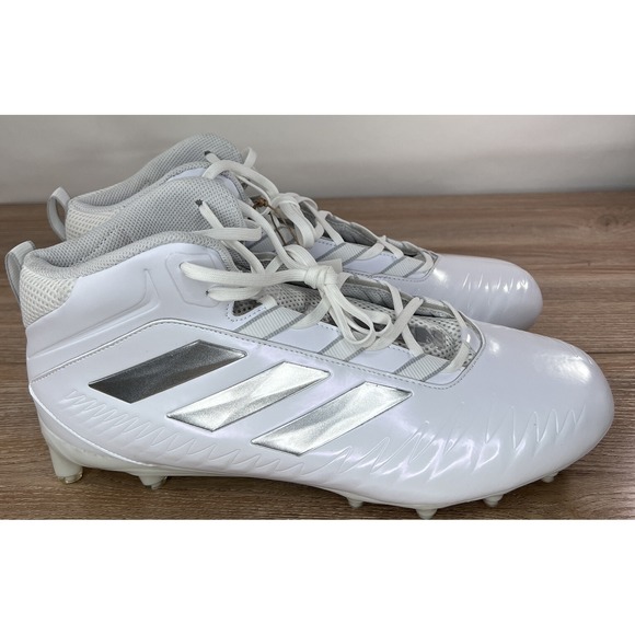 Adidas Shoes Mens Size 11.5 White Silver Football Cleats NASTY 20 Mid Sports - Picture 10 of 12
